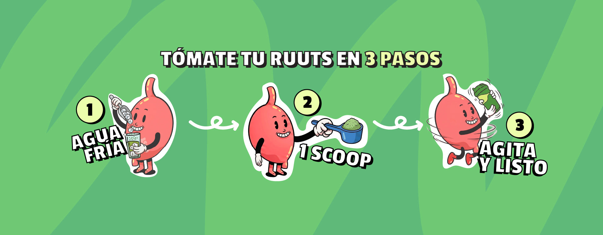 Tómate tu RUUTS en 3 pasos: agua fría, 1 scoop, agita y listo