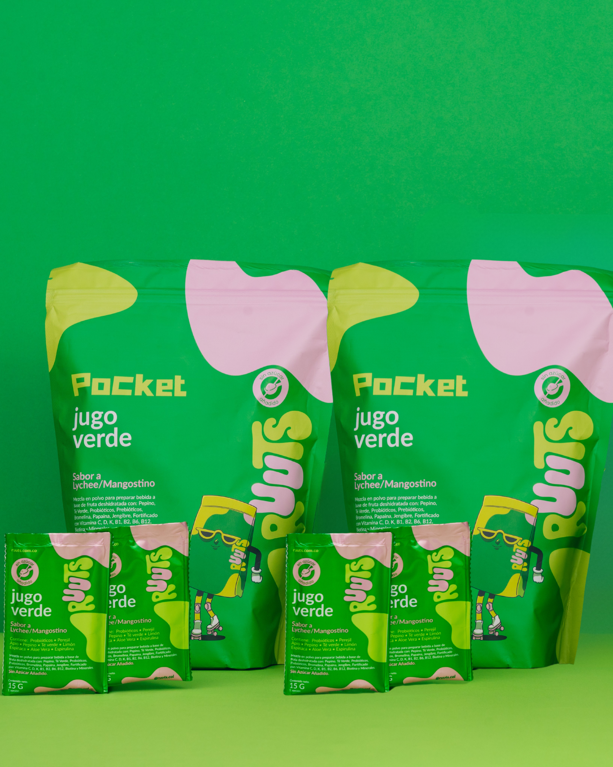 Combo 2 Pocket RUUTS Jugo verde en polvo