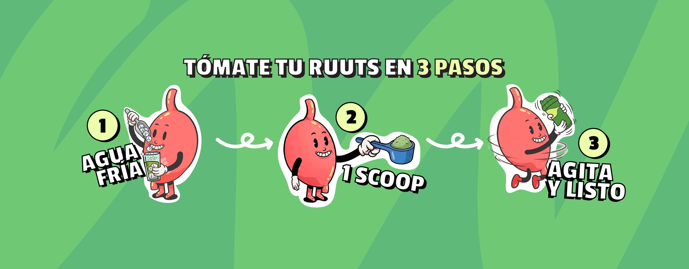 Tómate tu RUUTS en 3 pasos: agua fría, 1 scoop, agita y listo