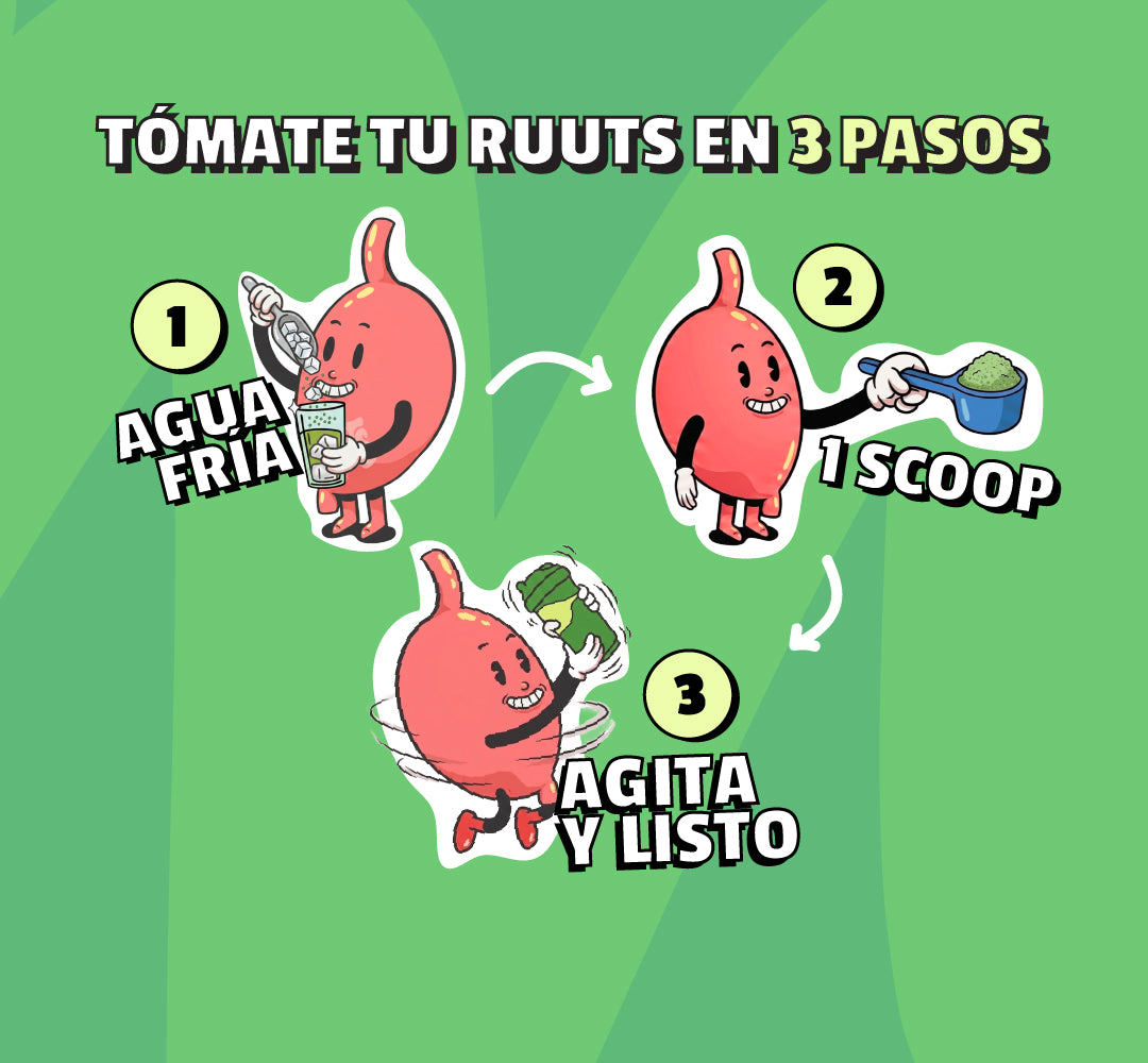 Tómate tu RUUTS en 3 pasos: agua fría, 1 scoop, agita y listo