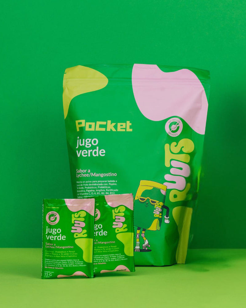 Pocket Jugo verde en polvo RUUTS — 25 sobres individuales.