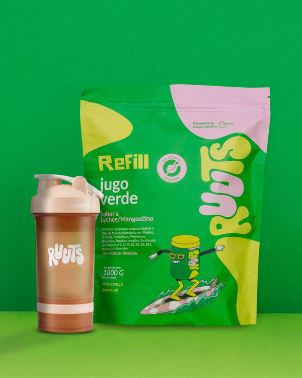 Combo 1 Refill Jugo verde en polvo RUUTS + shaker — 66 porciones