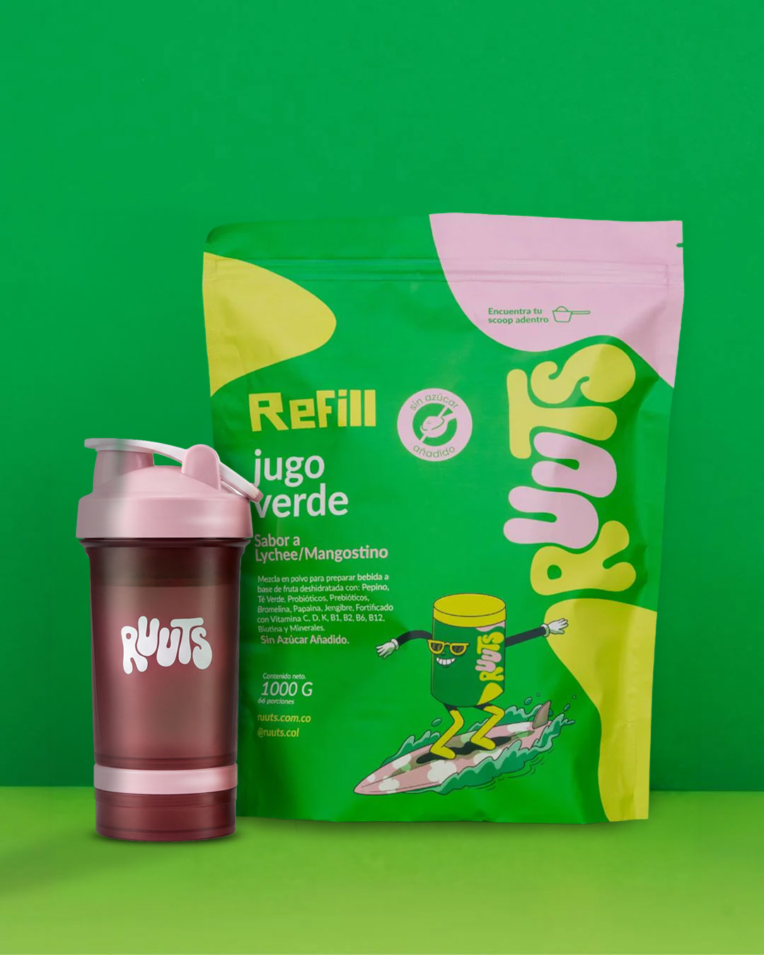 Combo Refill RUUTS Jugo Verde en Polvo + Shaker